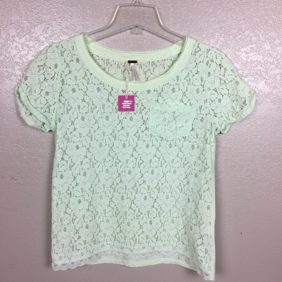 Poof Mint Green Short Sleeve Lace Top Cottage Core NWT - Picture 3 of 8